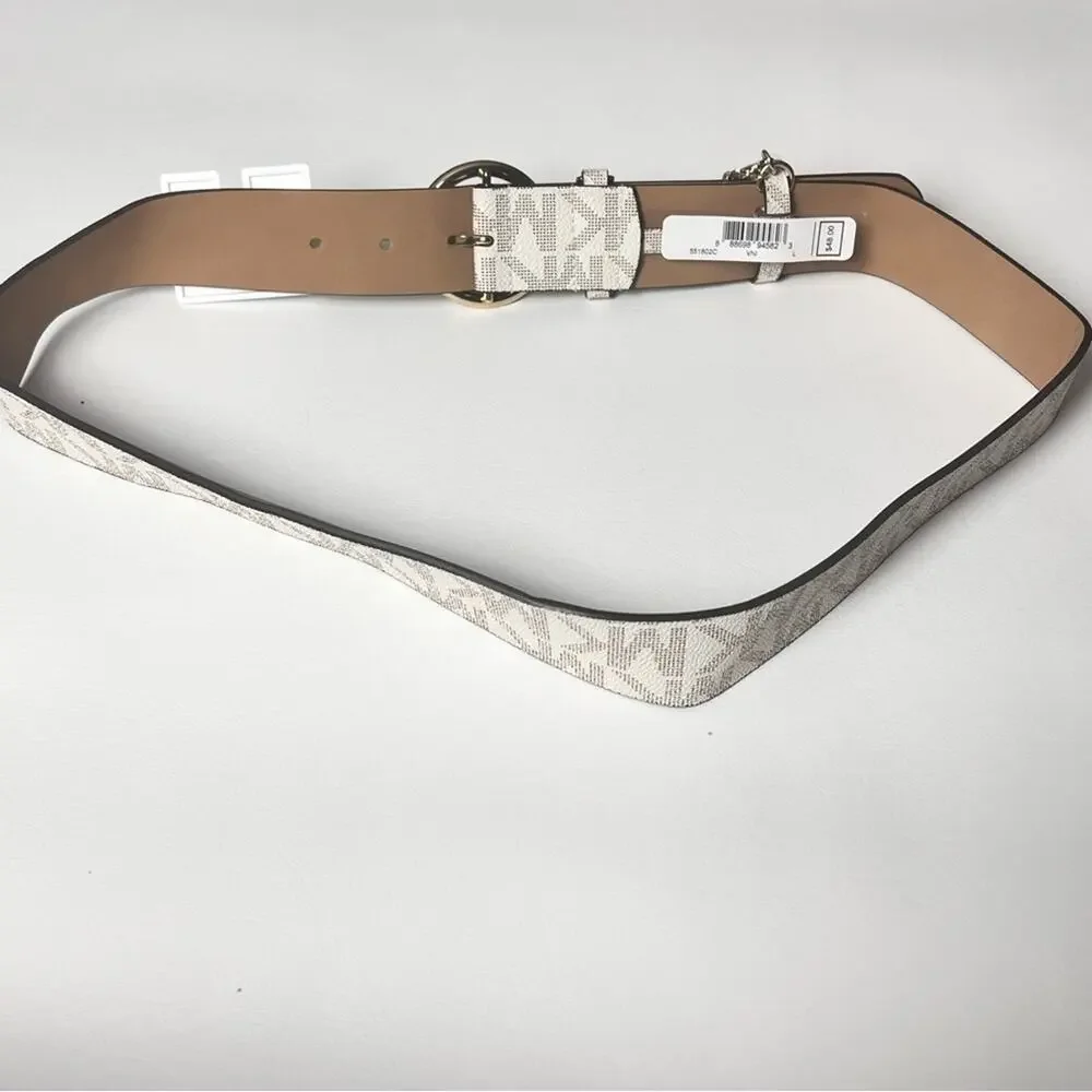 Michael Kors Women's Gray and White Logo Belt Sz L